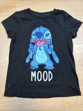 Disney Stitch "Mood" Graphic Black Short Sleeve Tee 6/6X